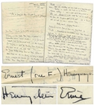 Ernest Hemingway Autograph Letter Signed Three Times, Including as Hemingstein, Announcing the Birth of His Son -- ...This makes three boys - a matador - a banderellero and a sword handler...